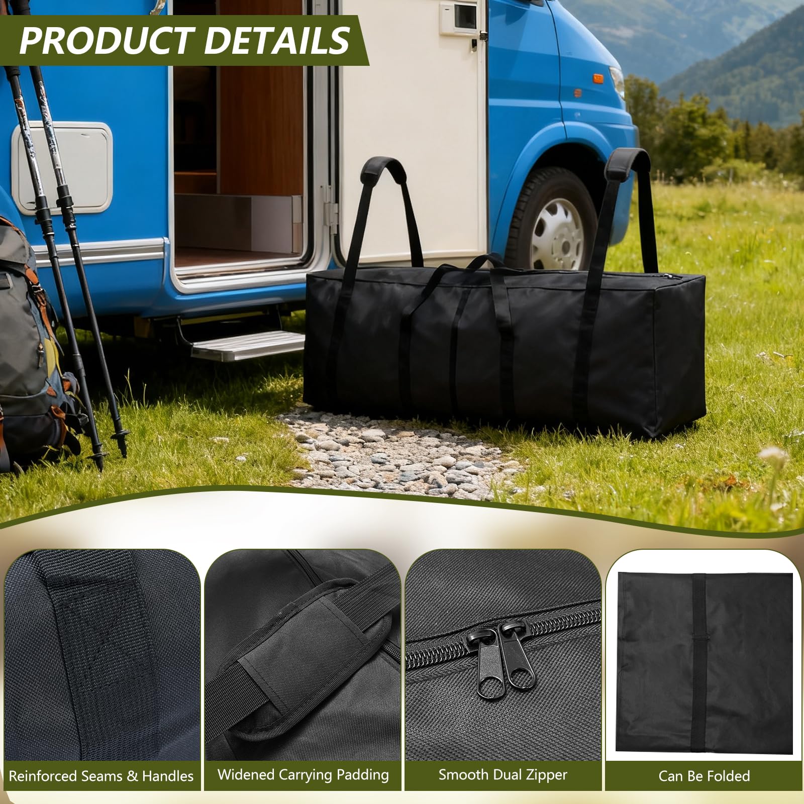 Sac de Tente 210 cm avec Poignées Rembourrées et Fermeture Éclair Bidirectionnelle pour Poteau de Tente et Camping