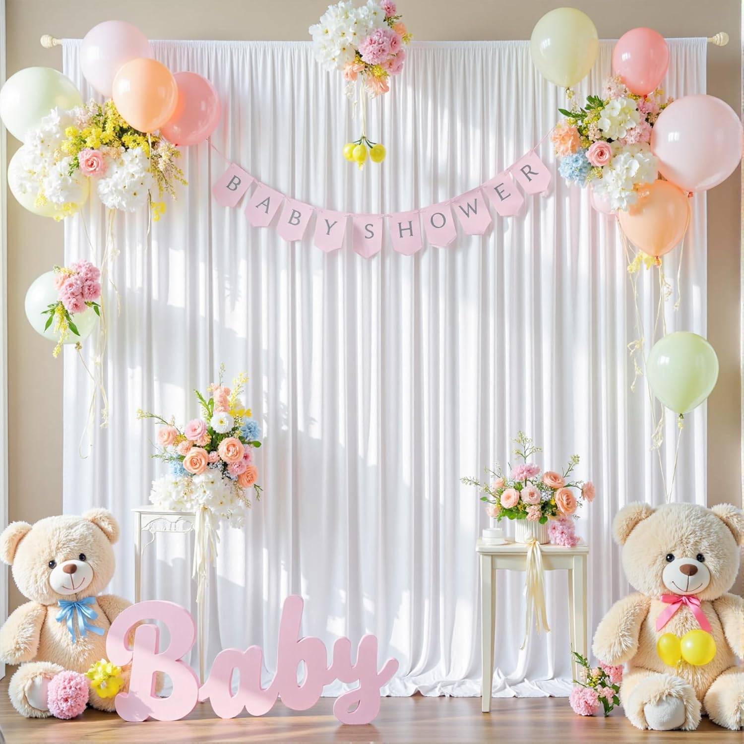 20ftx12ft Wrinkle Free White Backdrop Curtains for Parties, 4 Panels Silky Polyester Photo Backdrop Drapes 12FT Long Back Drop Cloth for Wedding Birthday Photography Background Decor