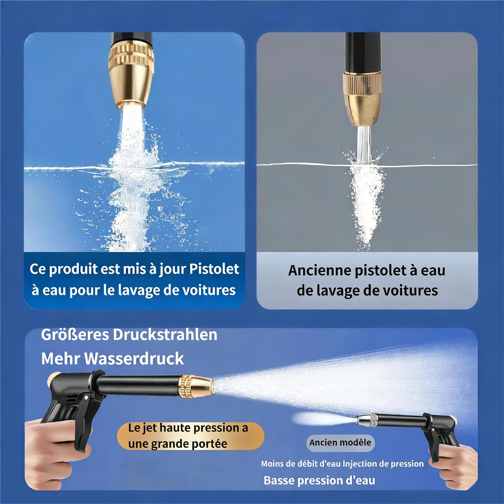 2026 Nouveau Jet Haute Pression pour Tuyau D'Arrosage, Buse Rotative 360°, 3 Modes De PulvéRisation, pour Jardin, Voiture (Noir)