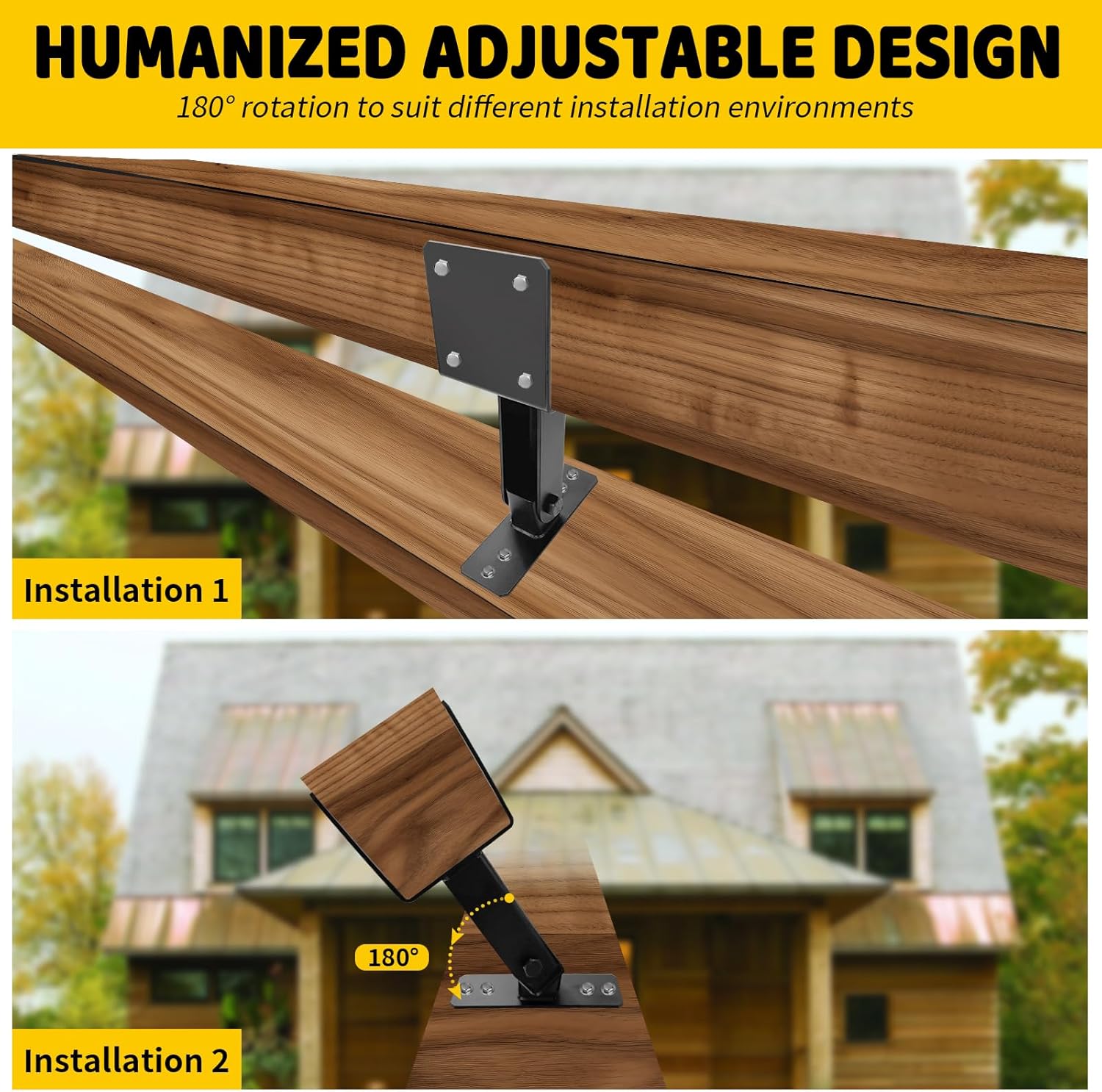 DEVALLEY Roof Riser Brackets kit for Pation Pergola,Adjustable Angle Woodwork Post Brackets for 4x4 4x6 Lumber,Black Heavy Duty Roof Pergola Gazebo Patio Cover W/Hardware - 3Pack