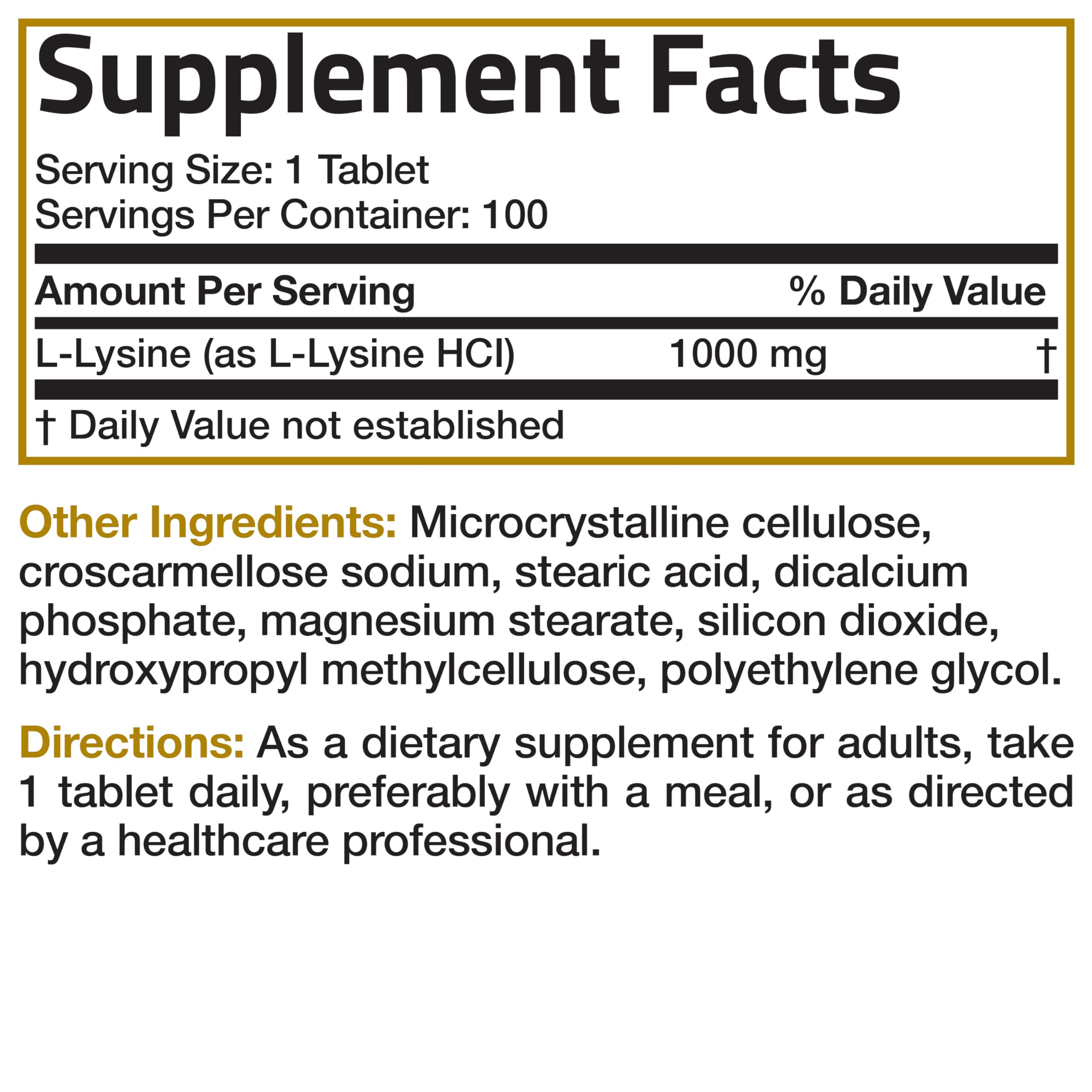 Bronson L-Lysine Extra Strength 1000 MG per Tablet High Potency, Immune Support & Supports Collagen Synthesis, Non-GMO, 100 Vegetarian Tablets