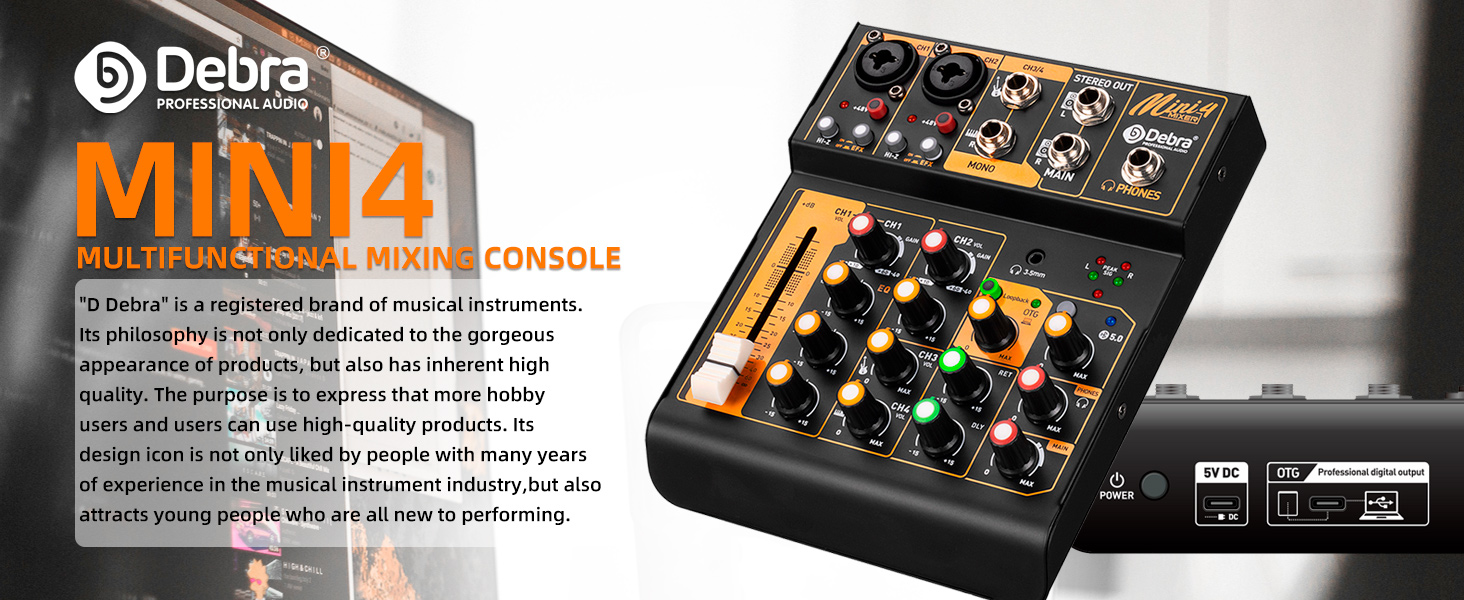 Audio Mixer D Debra Audio Mini4 Portable 4-Channel DJ Mixer