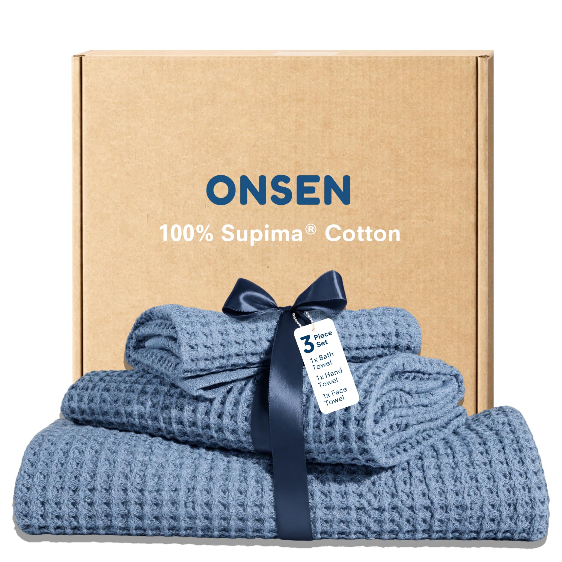 Onsen The Bath Towel Set - 100% Supima Cotton, Lightweight, Denim Blue