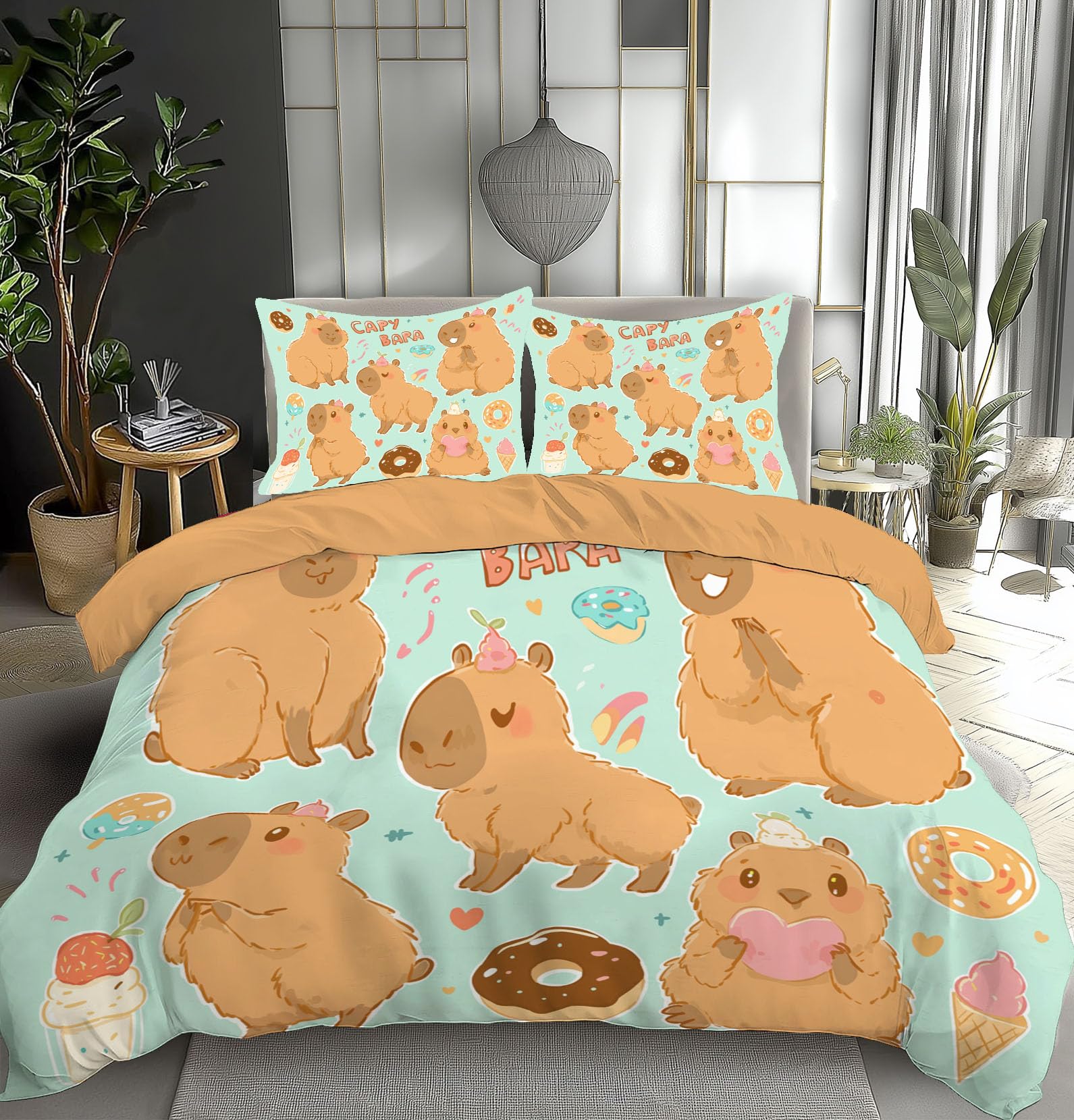 Housse de couette capybara pour créer une ambiance cocooning dans une chambre de fille
