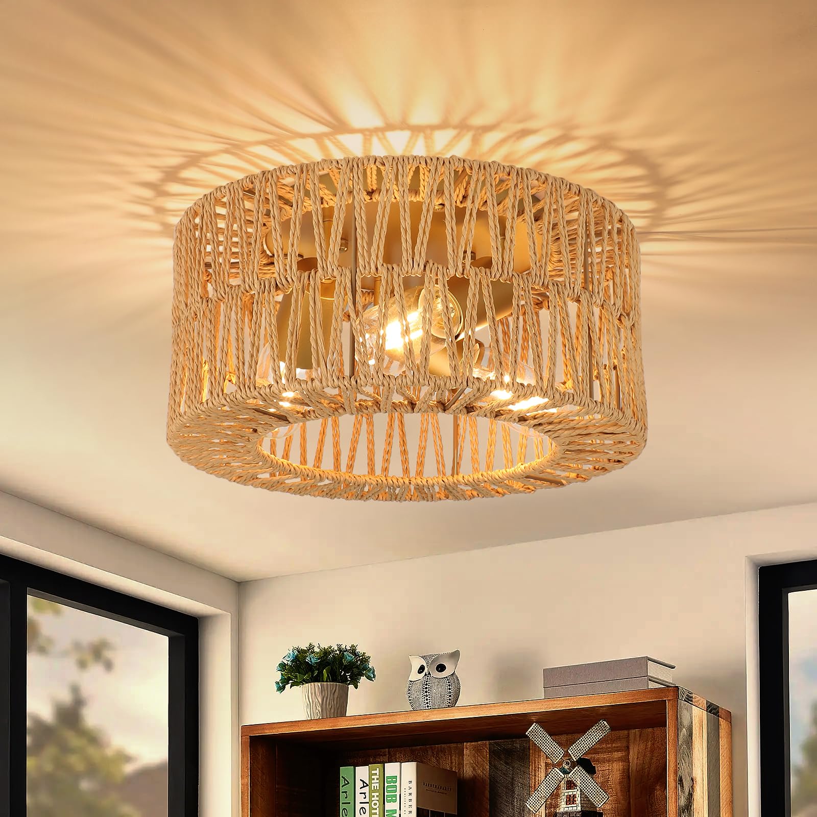 Rattan Lampe FORCOSO Deckenleuchte Rattan 3-flammig Produktbild-Vorschau 6
