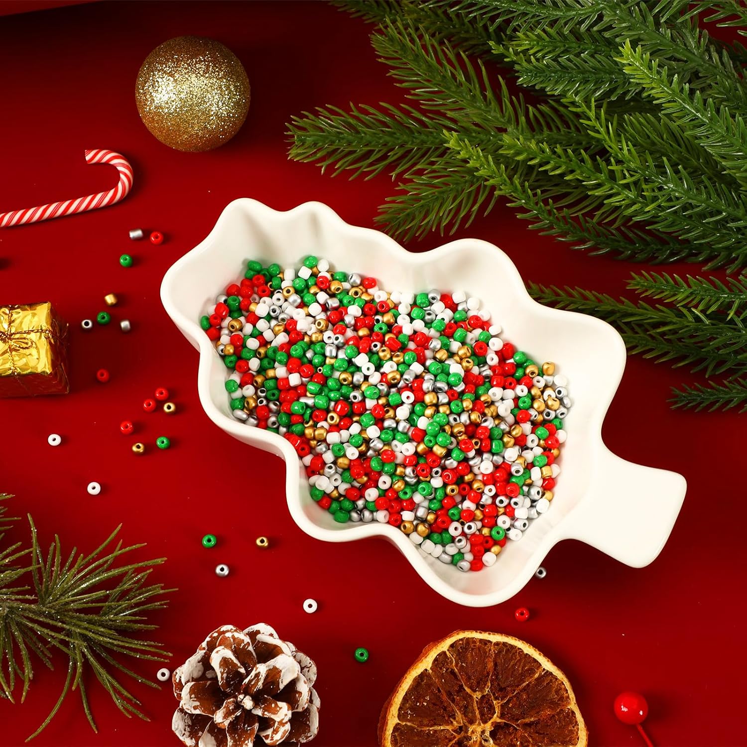 DECYOOL Christmas Beads, 1500pcs Christmas Round Beads 4 mm Glass Seed Beads Red Green White Gold Silver Tiny Pony Beads for Bracelet Necklace Earrings Jewelry Making - Image 5