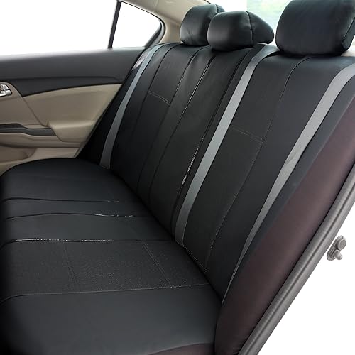 Miniatura 3 de Fundas de asiento FH-PU007114 para coche de cuero sintético lujoso compatibles con airbag con división trasera Negro