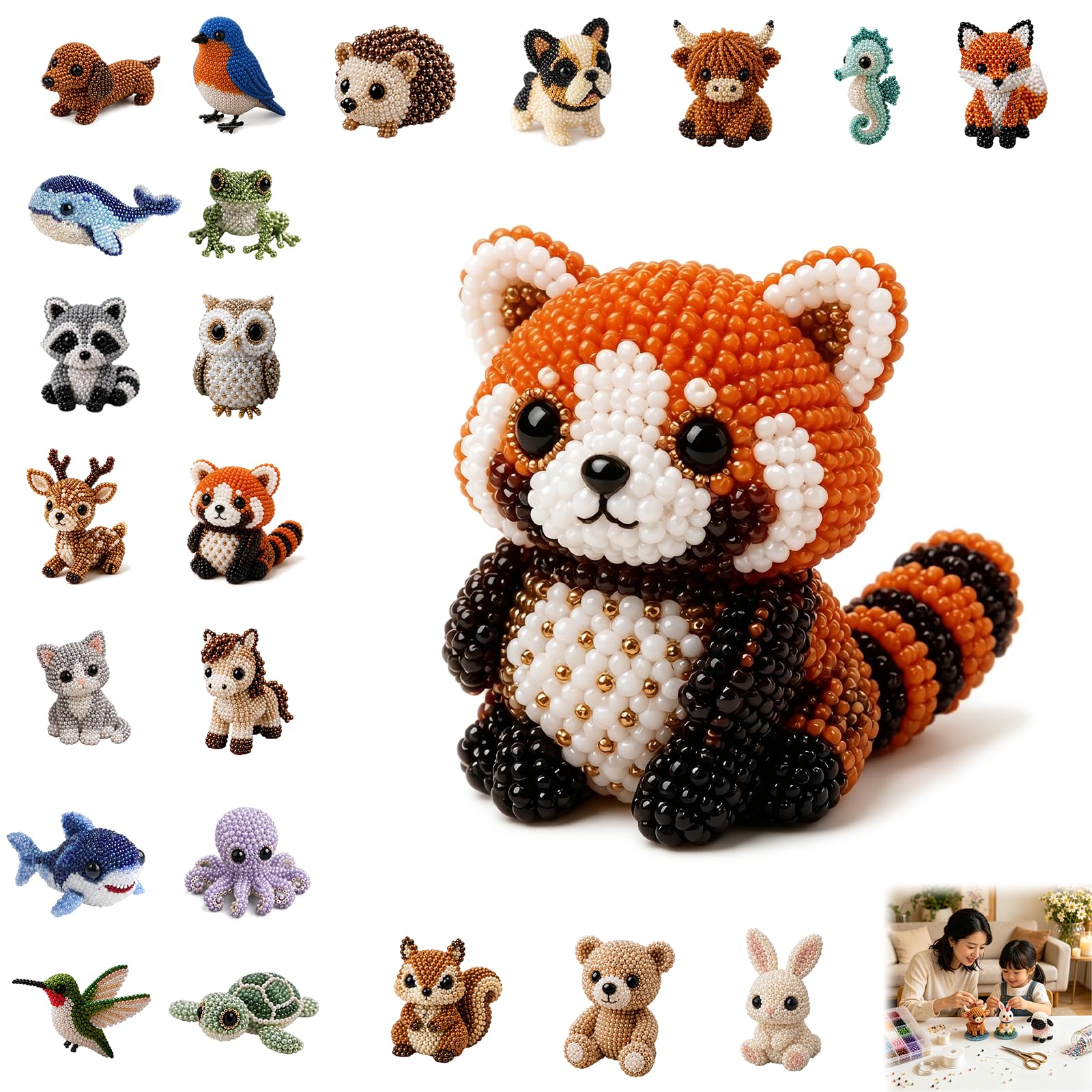 USMEI DIY Animal Beading Kit for Adults & Teens, Cute 3D Animal Bead Craft Set with Colorful Beads and Instructions, Handmade Jewelry Art Craft Kit for Creative DIY Projects