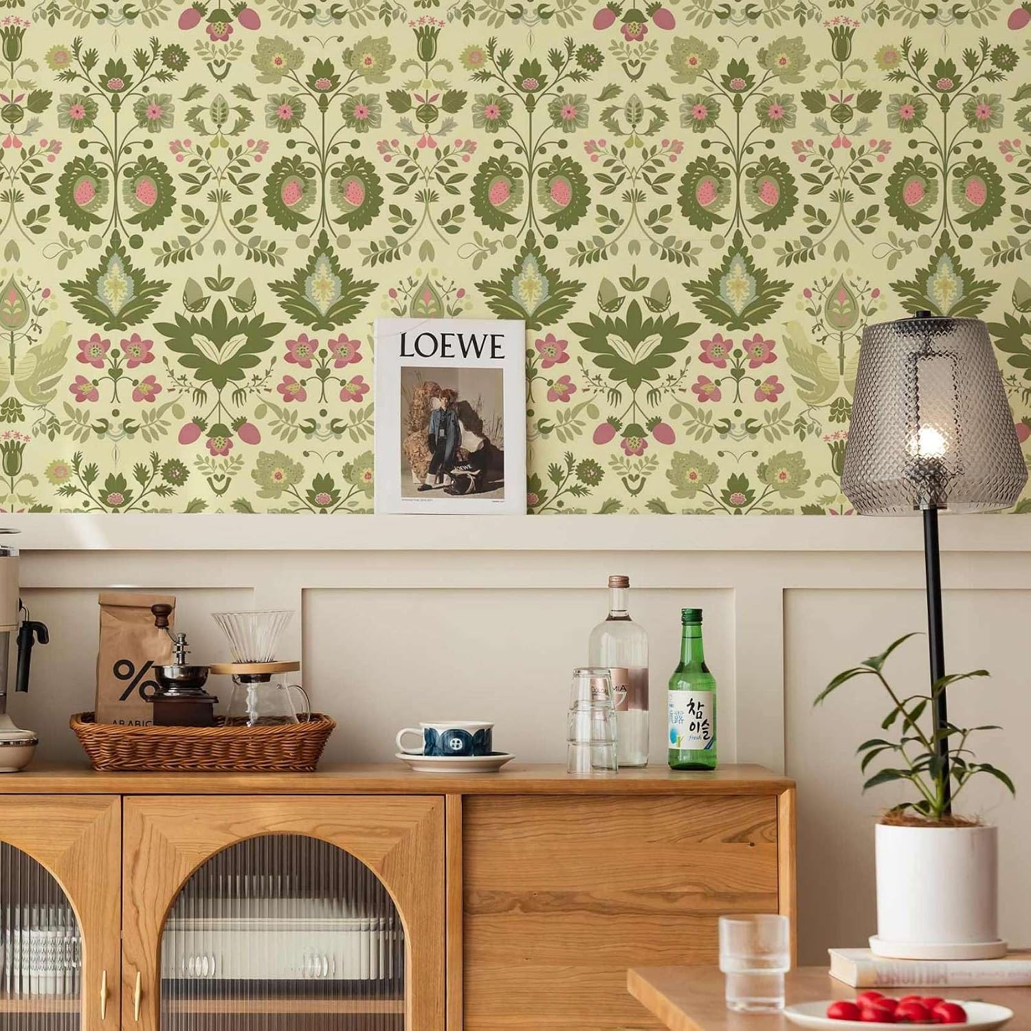 Scandinavian Folk Floral Peel and Stick Wallpaper, Vintage Nordic Botanical Wallpaper for Home Decor | Self-Adhesive, Waterproof Vinyl, 17.7" x 236"