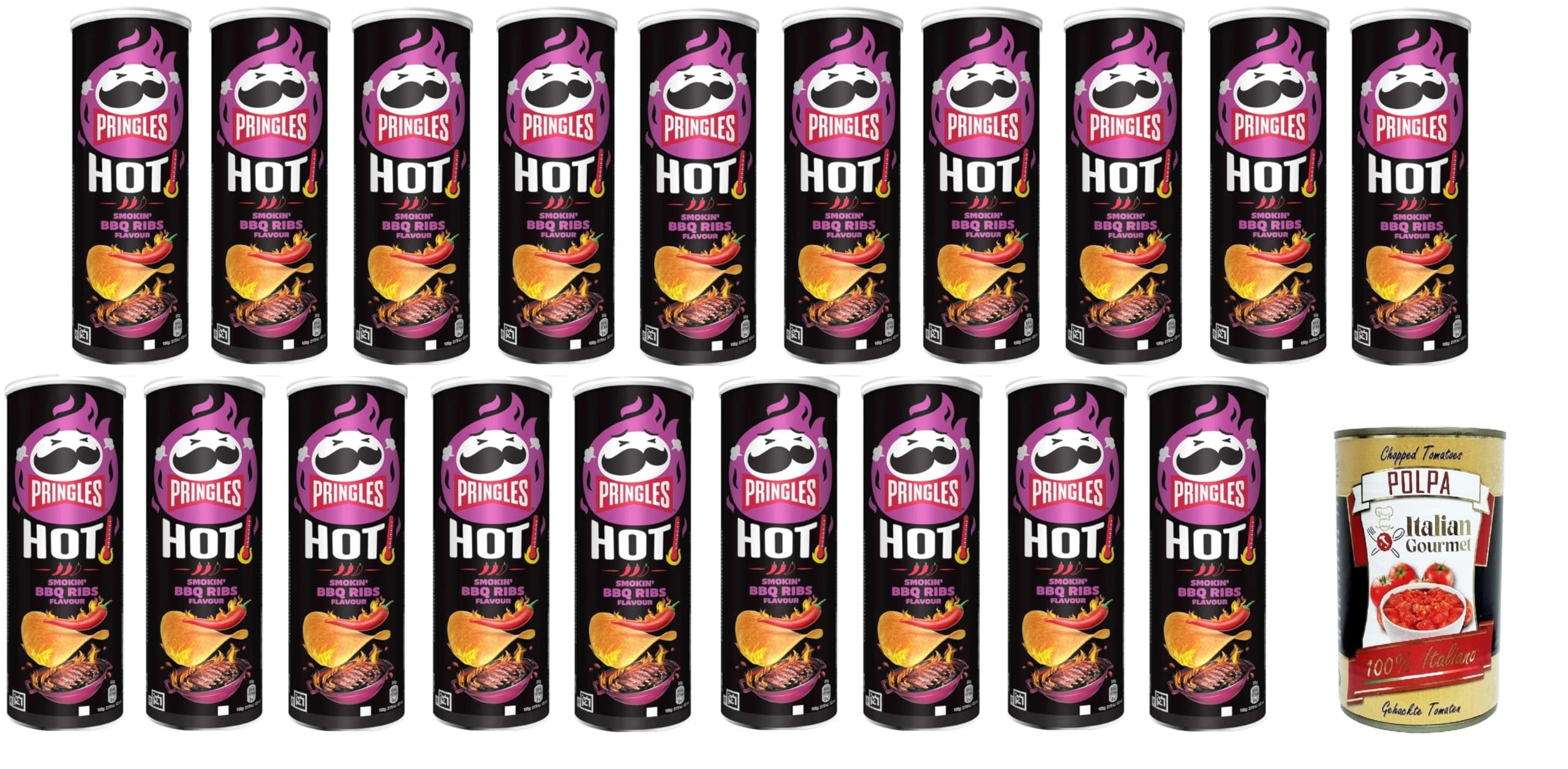 Italian Gourmet HOT Smokin' BBQ Ribs Flavour Snack würzig 19 x 160g | Patatine croccanti dal gusto barbecue affumicato, pikant, Partybeutel für, Gesamtnettogewicht 3,04 kg + Kostenlos Polpa 400g