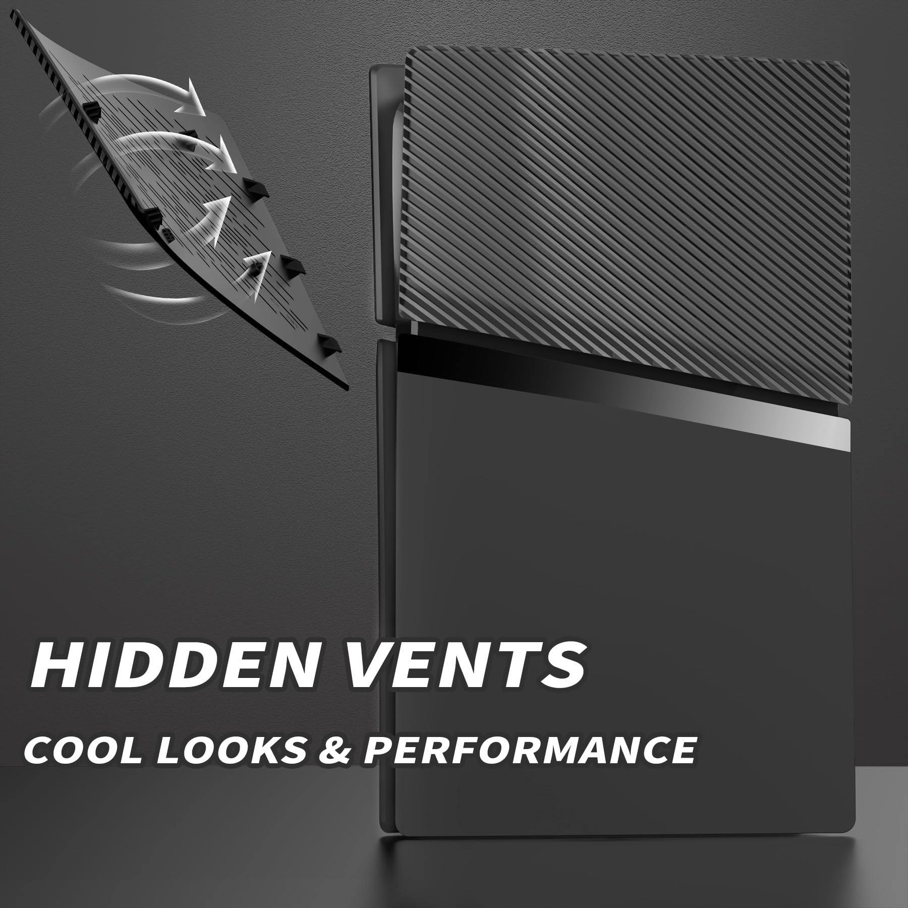 eXtremeRate eXcover Copertura Ricambio Compatibile con ps5 Slim Console Digital Edition, Cover Coperchio Custodia Placca Shell Ventilata per ps5 Slim Digitale Console, Nero
