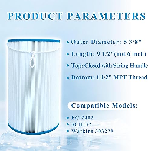 Miniatura 2 de Filtro de spa compatible con Filbur FC-2402, Watkins 303279, 5CH-37,78460, PFF42TC-P4, paquete de 2