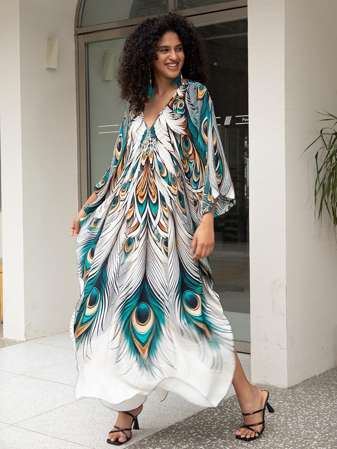 Women's Plus Size Kaftan Dress – Plus Size Maxi Dress Moo Moos Beach Cover Up,Bathing Suit Cover-Up Loungewear - Image 5