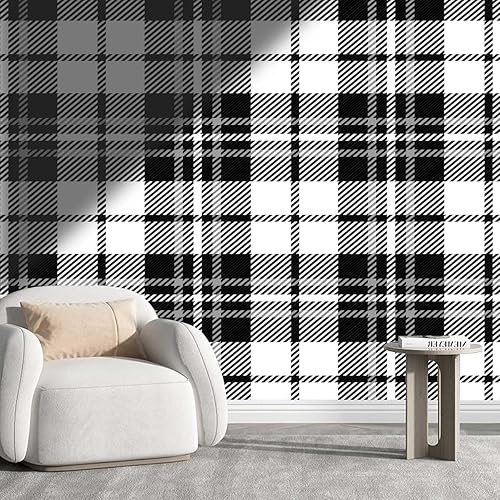 Miniatura 1 de YANFENQI Papel Tapiz para Pared De Sala Elegante Monochromatic Decorative Contact Paper Plaid Room Decor Liven Up Space (W) 59" X(H) 48"