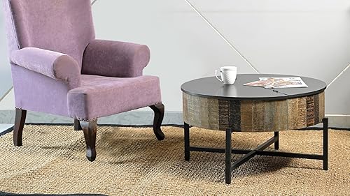 Miniatura 6 de Mesas de café, mesa de té, mesa de cóctel, mesa auxiliar - Mesa central de madera rústica con acabado vintage con almacenamiento para sala de estar,