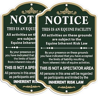 Large Equine Liability Sign, 12” x 18” Rust Free Aluminum Statute Horse Barn Stable Farm Sign, Weatherproof, Fade Resistant, 2 Pack