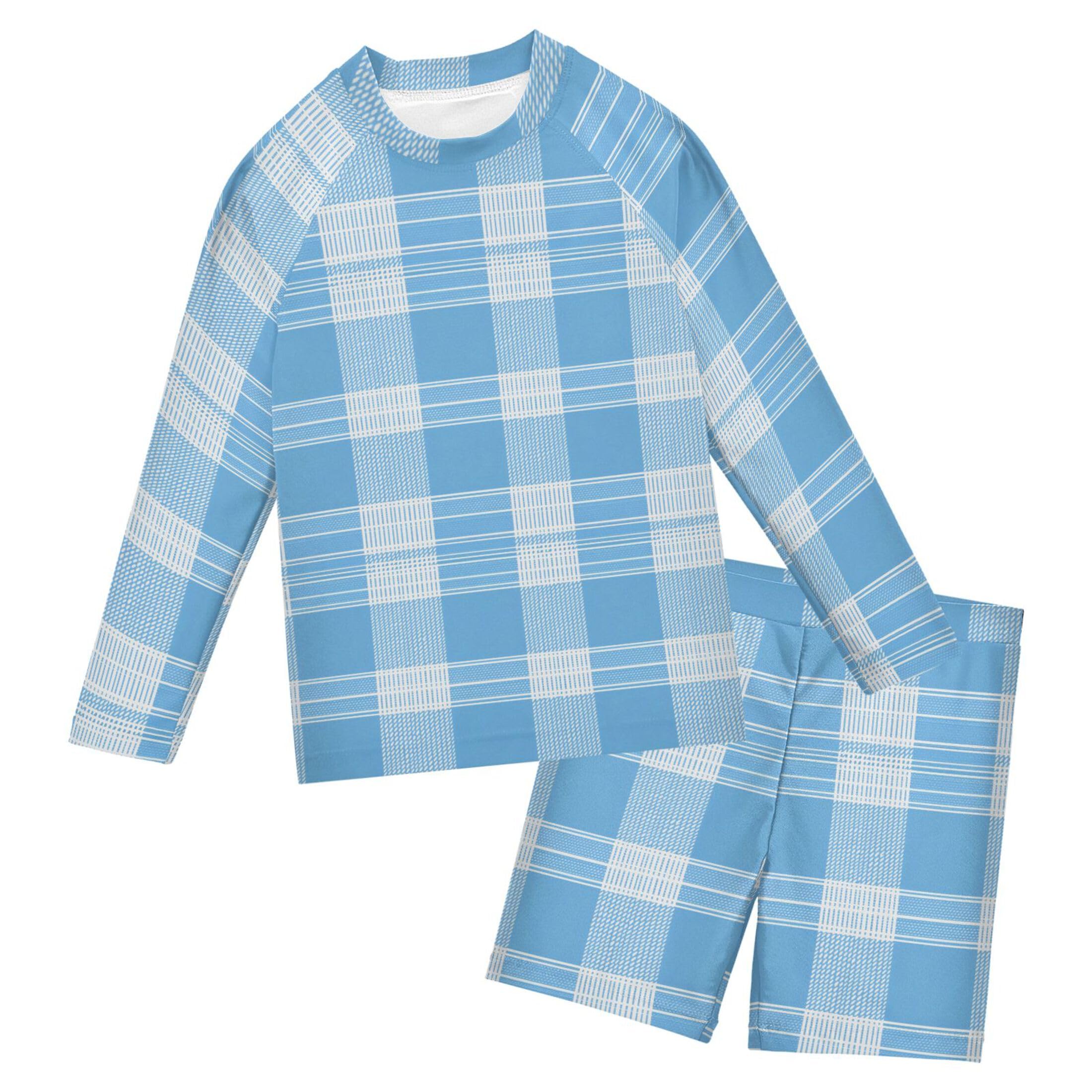 Blue Buffalo Check Plaid Toddler and Baby Boys' 2-Piece Swimsuit Trunk, Long Sleeve Rashguard Bathing Suit B0403950
