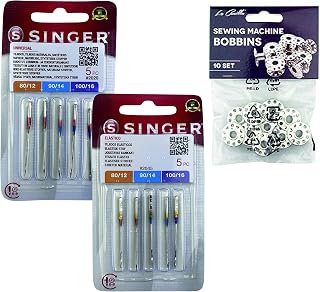 Singer Universal-Nähnadeln, Baumwolle und Strickstoffe, elastisch und Lycra 2020 und 2045, System 130/705 H (einseitig flach) HAx1 und H-S + Metallringe