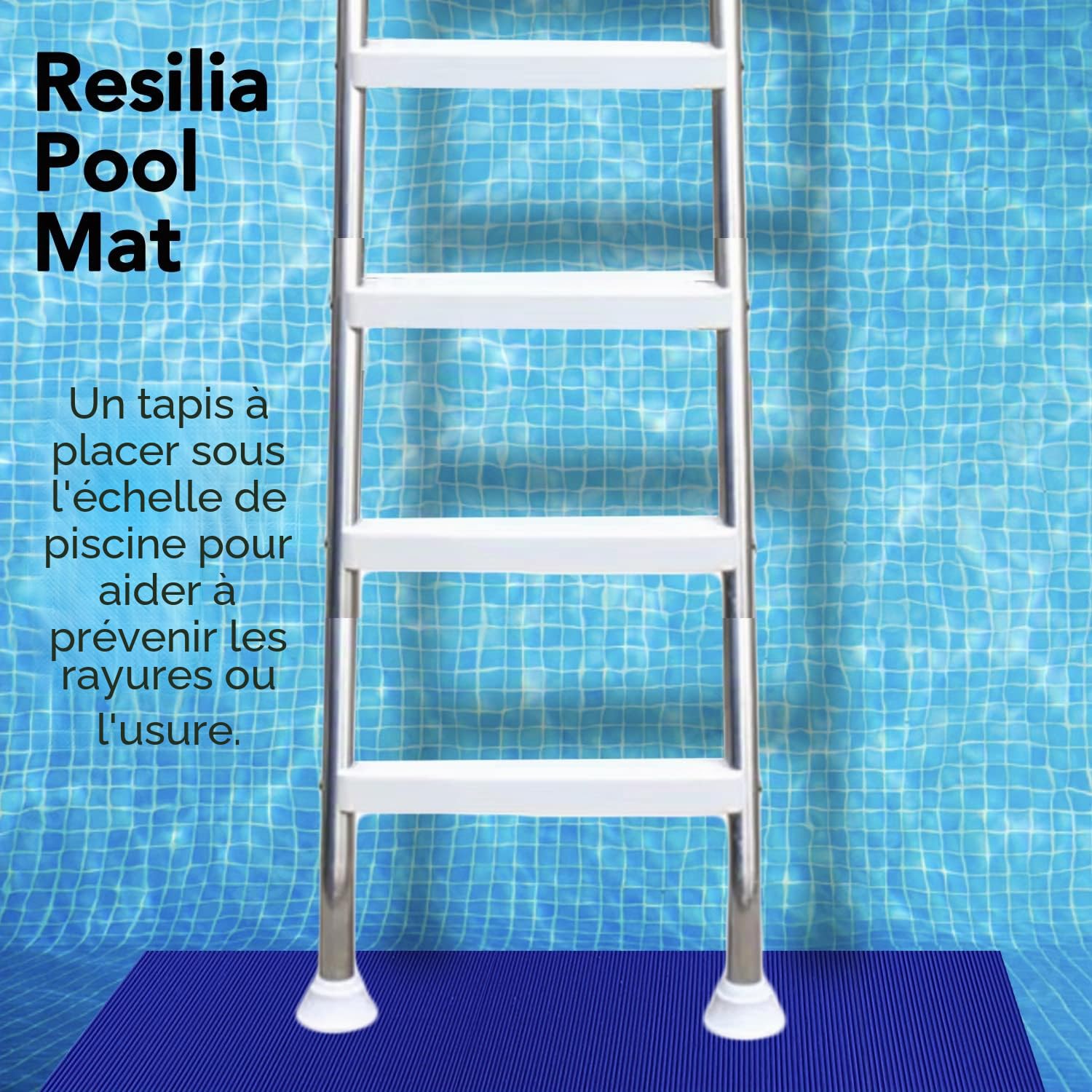 Resilia Tapis de Protection antidérapant pour échelle de Piscine, Large Nervure, 91,4 x 91,4 cm, épaisseur 0,09 cm, Bleu Roi