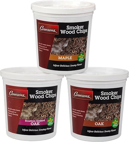 Miniatura 8 de Camerons Virutas de madera para barbacoa extrafinas naturales, paquete de 3  roble bourbon, roble, arce (3 pintas, 0.473L cada una)  Virutas de