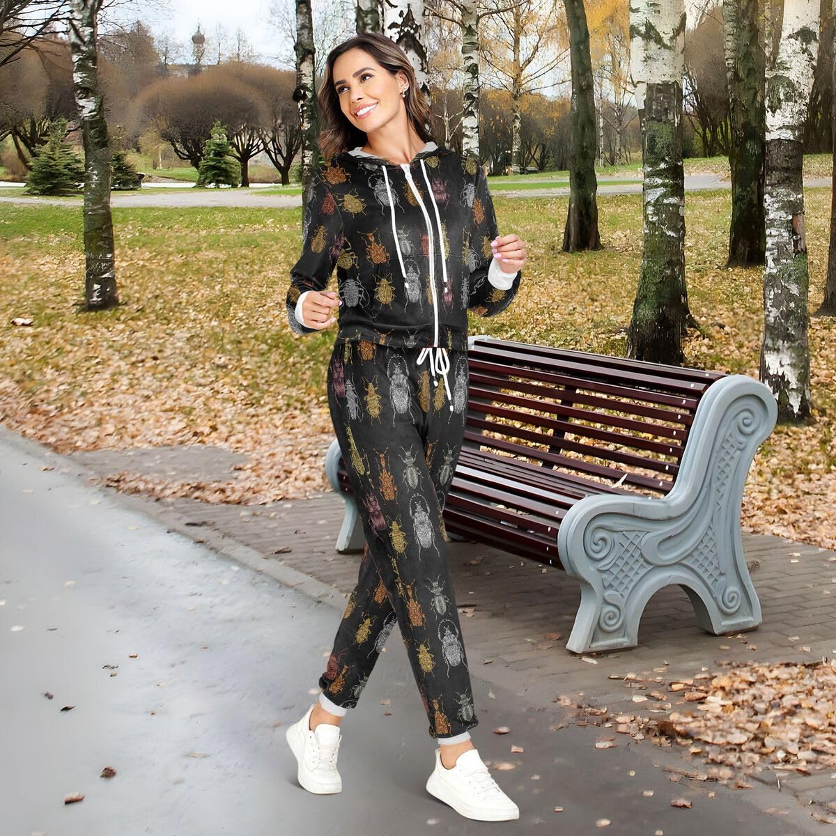 Conjunto deportivo de 2 piezas para mujer, diseño de arañas doradas y plateadas, conjunto deportivo de manga larga