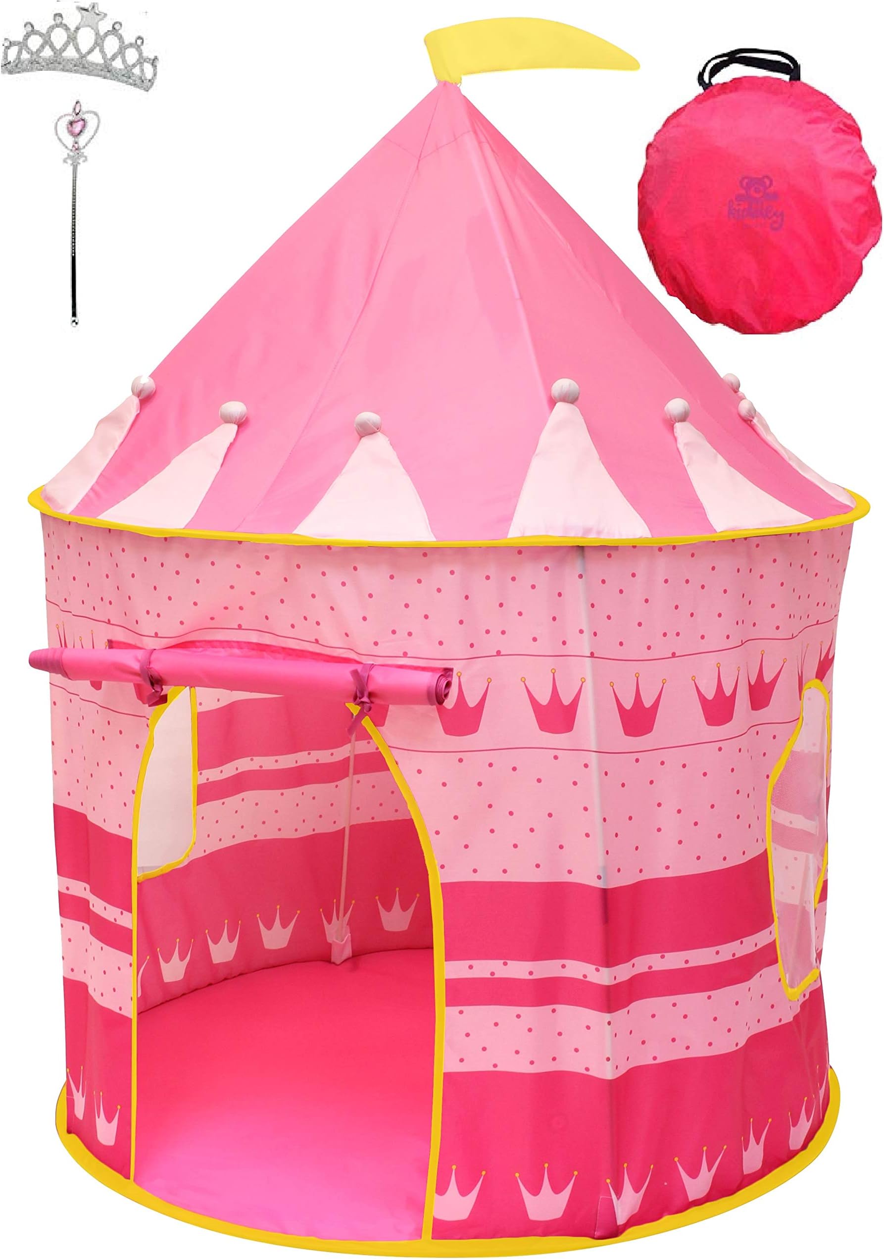 Princess Castle Kids Play Tent – Pop Up Girls Pink Foldable Play Tent/House Toy for Indoor/Outdoor Use - Tiara and Wand Included - Conveniently Folds into Carrying Case Included. Birthday Party Favors & Gifts for Baby, Toddlers