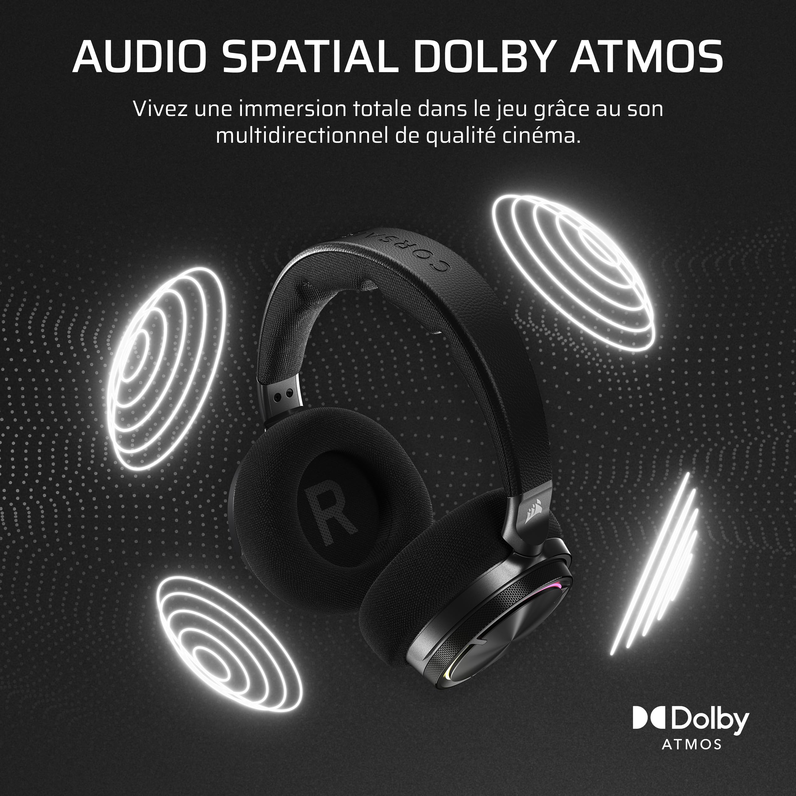 Corsair Virtuoso Max Wireless Casque de Jeu avec Bluetooth – Carbone | Dolby Atmos, SoundID, L'annulation Active, Microphone Qualité Radiodiffusion, Transducteurs en Graphène – PC, Mac, PS5, PS4