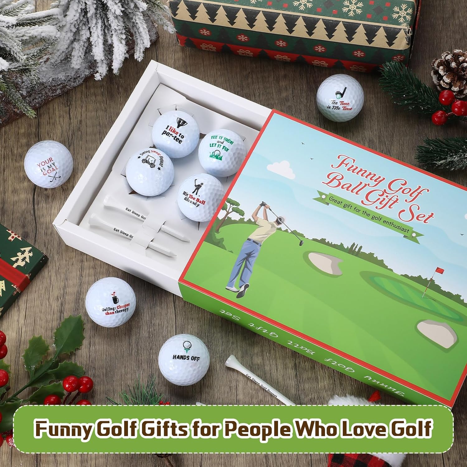 Realspring 13 Pcs Funny Golf Ball Gift Set Humor Golf Set with Funny Sayings Includes 8 Balls, 4 Tees, 1 Gift Box, Golf Ball and Tee Accessories Novelty Gifts for Dad Husband Grandpa and Golf Lovers - Image 5