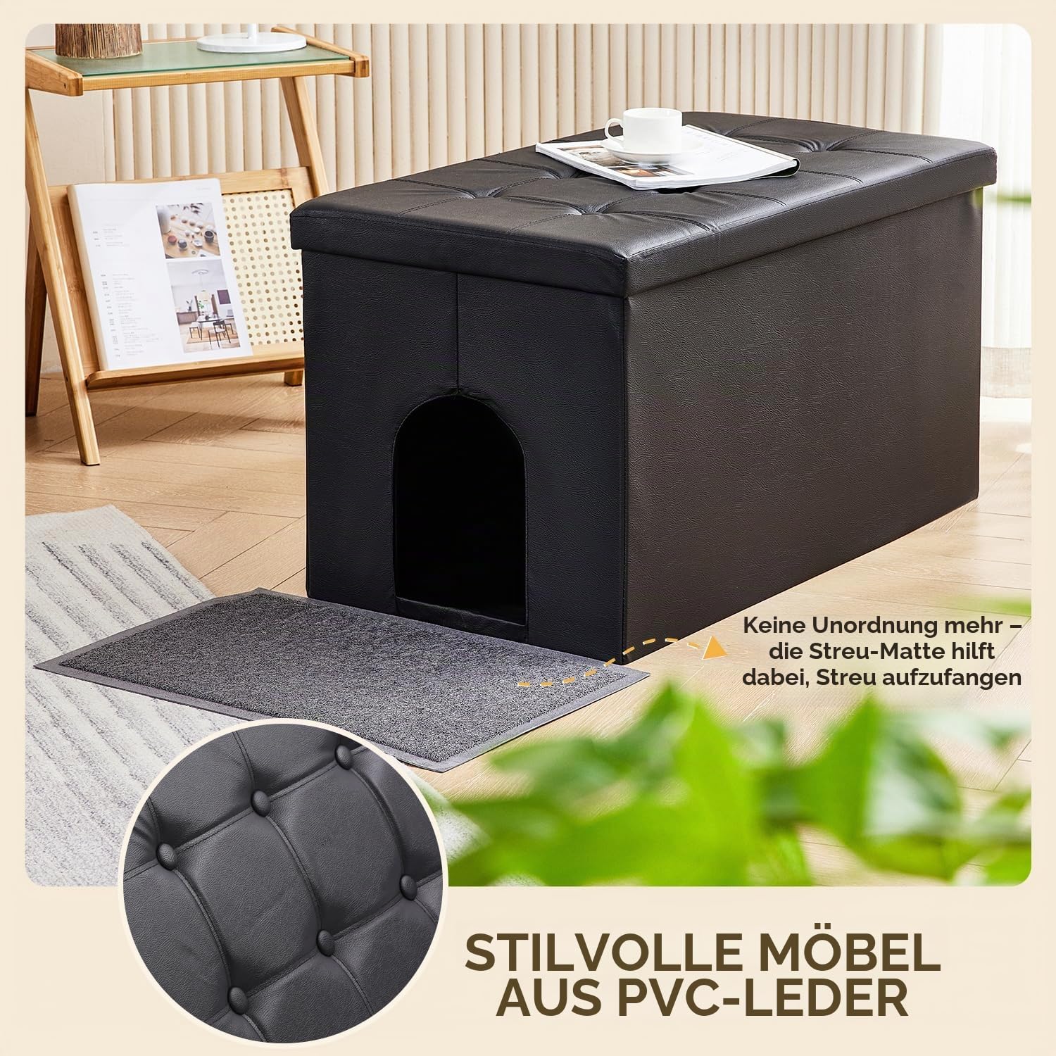 MEEXPAWS Katzenklo Schrank XXL, Katzenschrank für Katzentoilette, Verstecktes Katzenklo, Katzentoilettenschrank, Katzen Schrank Sitzbank, Katzenklo Kommode, 90 x 50 x 50cm