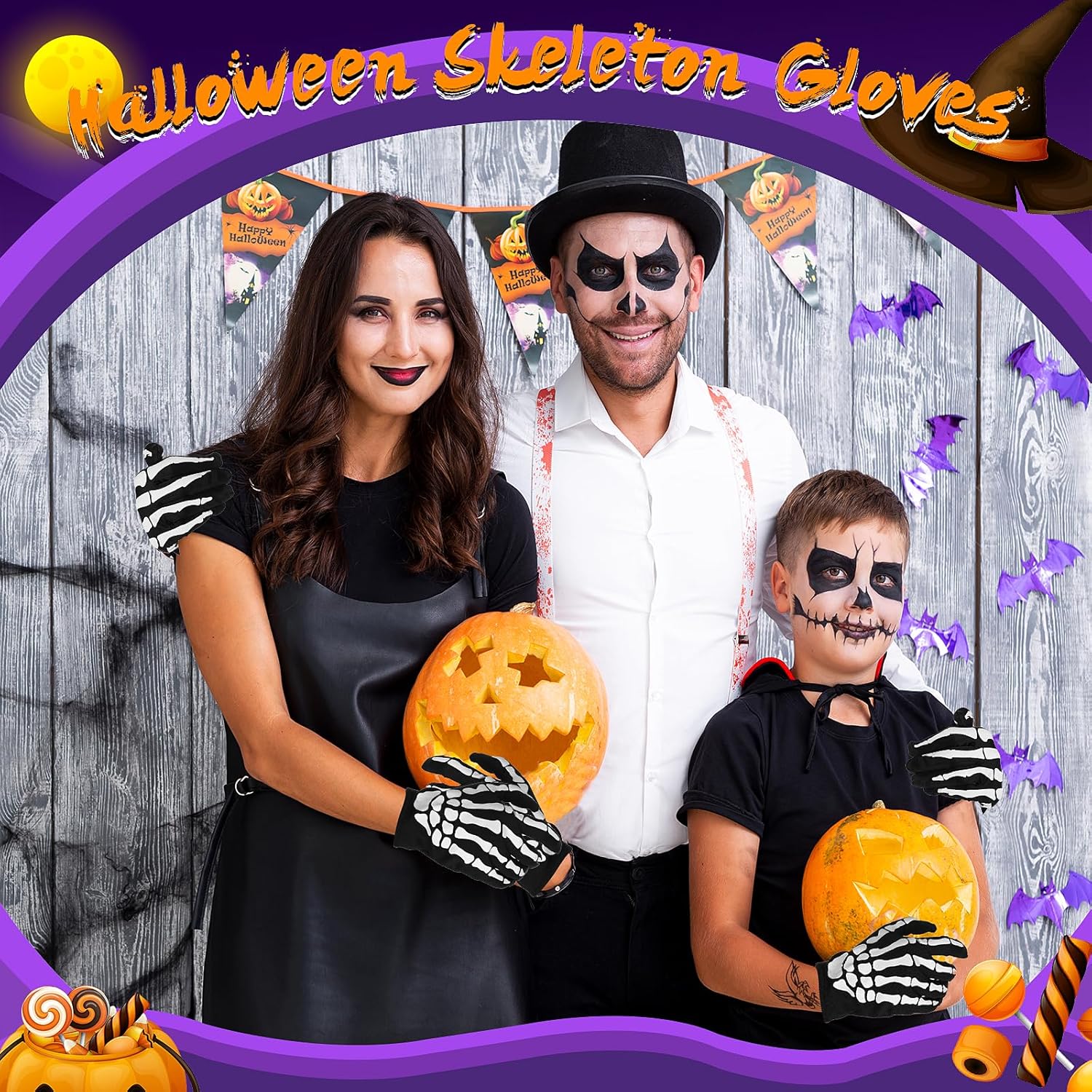 Vista 8 de Sibba Guantes de Halloween Manos Disfraces 1 par Fantasma Cosplay Calavera Garras Horror Bone Full Long Dedos Fiesta Jinete Mitones