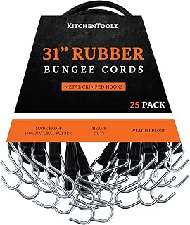Pack of 25 Bungee Cords with Hooks 31" Rubber Tarp Straps with Crimped Metal S Hooks, Heavy Duty Bungie Cord Tie Downs for Cargo, Tarp Cords by kitchentoolz