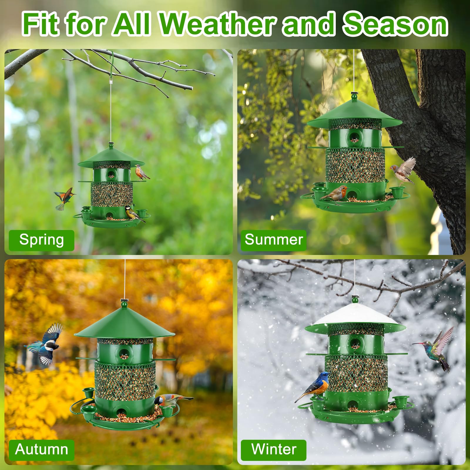 Comedero Pájaros Exterior Colgante 2.5L Resistente al Clima, Comedero Pajaros Metal con 360° Área de Alimentación, Alimentador de Acero Inoxidable para Aves Silvestres, Gorriones, Jardín