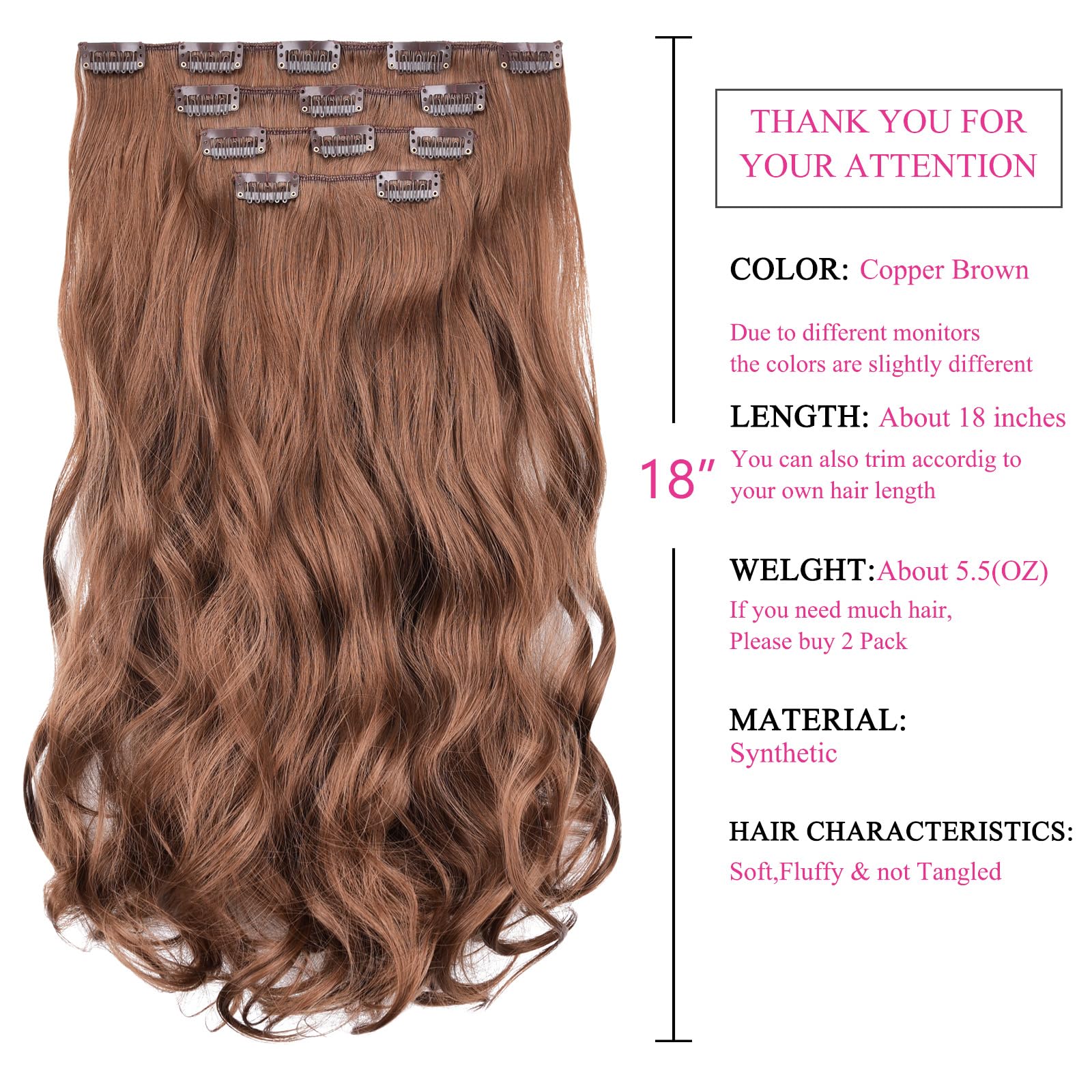 Clip In Hair Extensions 22 Inch Straight 4pcs 5.5 Oz Synthetic Hairpiece Not Hair Extensions Synthetic 4 Clip Invisible Wire Hair  main image 2