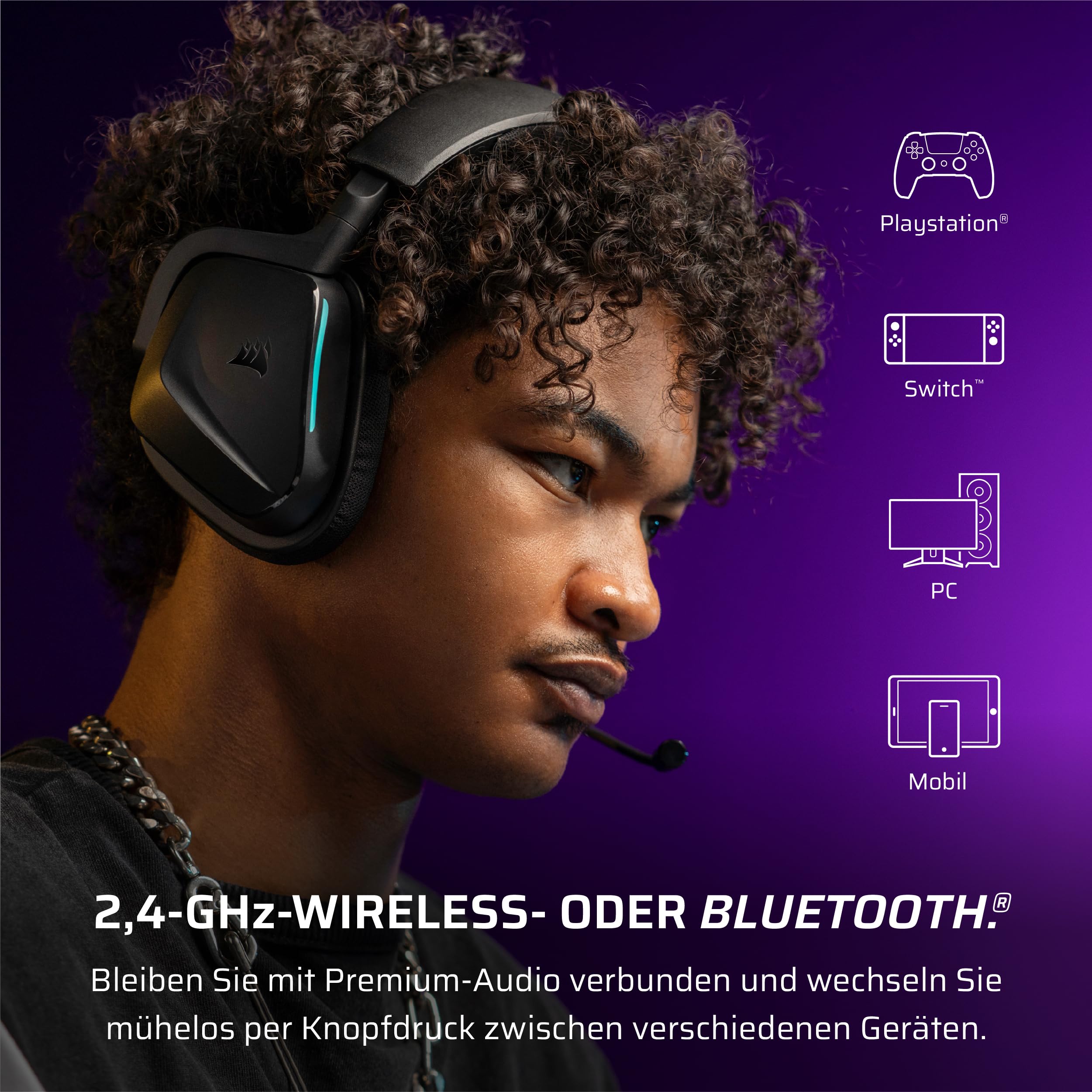 Corsair Void v2 Wireless Gaming-Headset Kohlenstoff Bluetooth Dolby Atmos 70 Stunden Akkulaufzeit Duale Wireless PC PS5 PS4 Switch Mobile