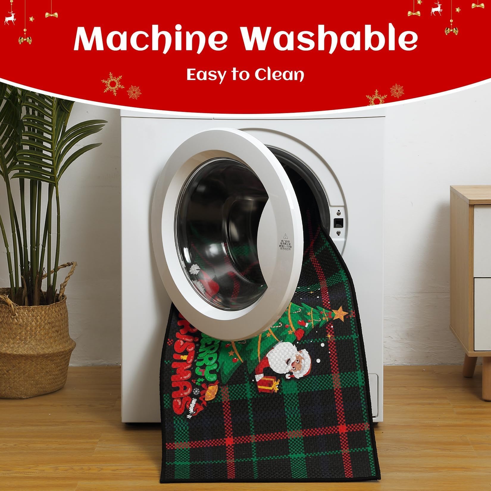 Garvee Set 2 Tappeti Cucina Natalizi con Alberi di Natale e Fiocchi di Neve, Antiscivolo, Lavabili, Decorazione Invernale, 40 x 60 + 40 x 120 cm