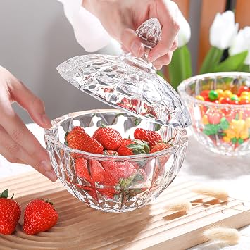 ComSaf 26fl.oz Crystal Glass Candy Dish with Lid Large Covered Candy Jar with Lid for Office Desk, Coffee Table, Kitchen Counter & Living Room | Gift for Easter, Weddings, Holidays & Parties