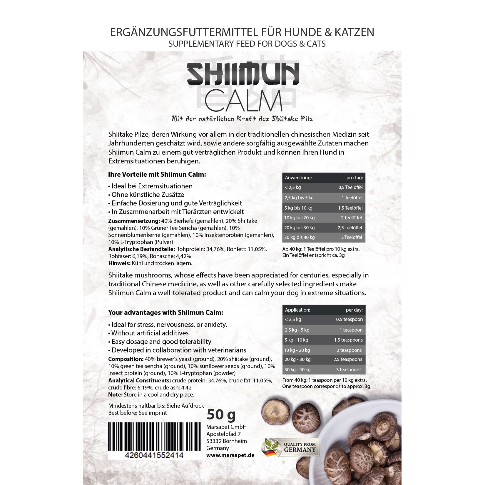 Bellfor Shiimun Calm - Dietary Supplement for Dogs and Cats with Shiitake to Support Emotional Balance - 120 g Powder - Image 4