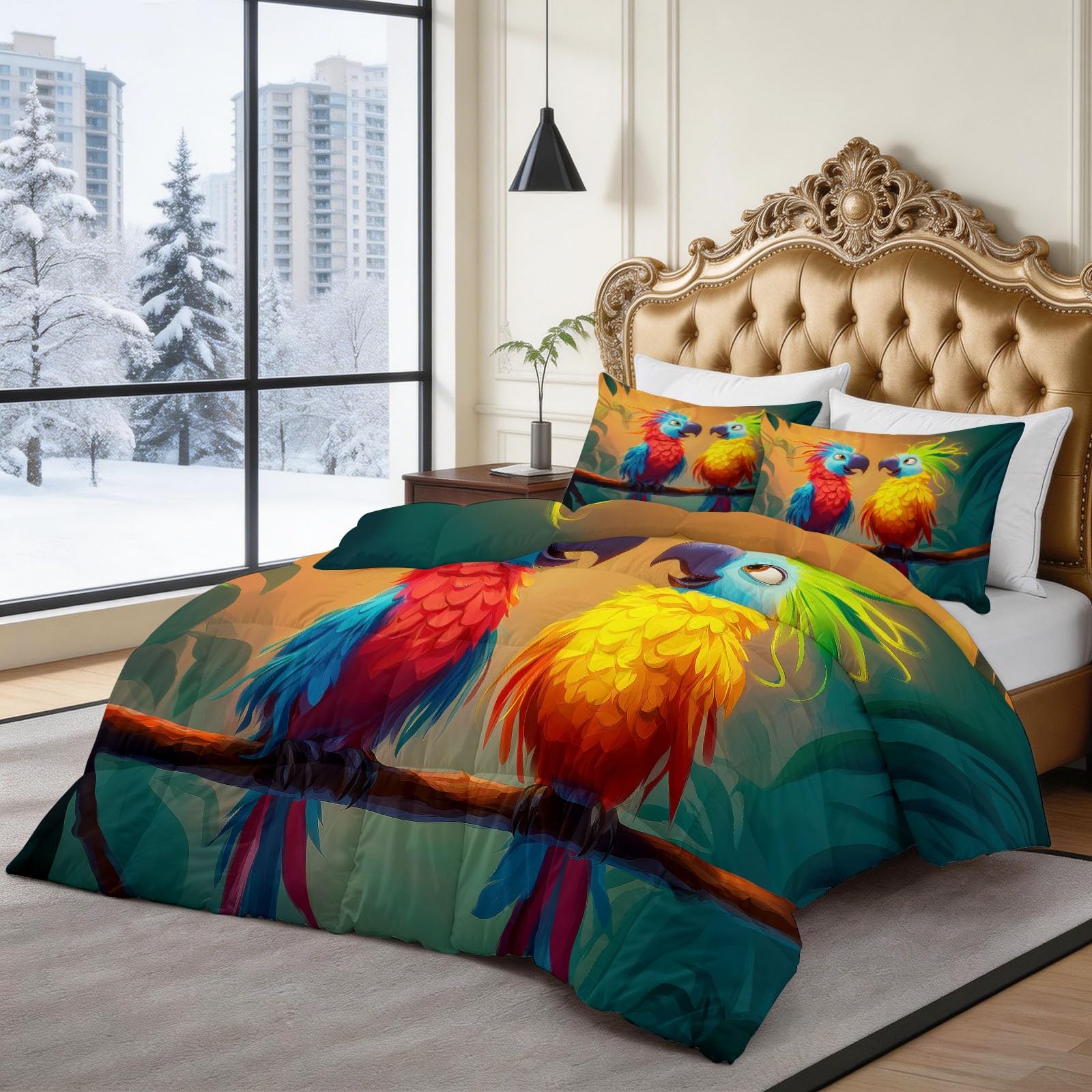 Generico Piumone Invernale Matrimoniale 220 x 240 cm Animali Pappagallo Trapunta in Ecopiuma 400 gr/mq, Caldo ed Elegante – Biancheria da Letto Anallergica e Traspirante – Set 3 Pezzi, Colore