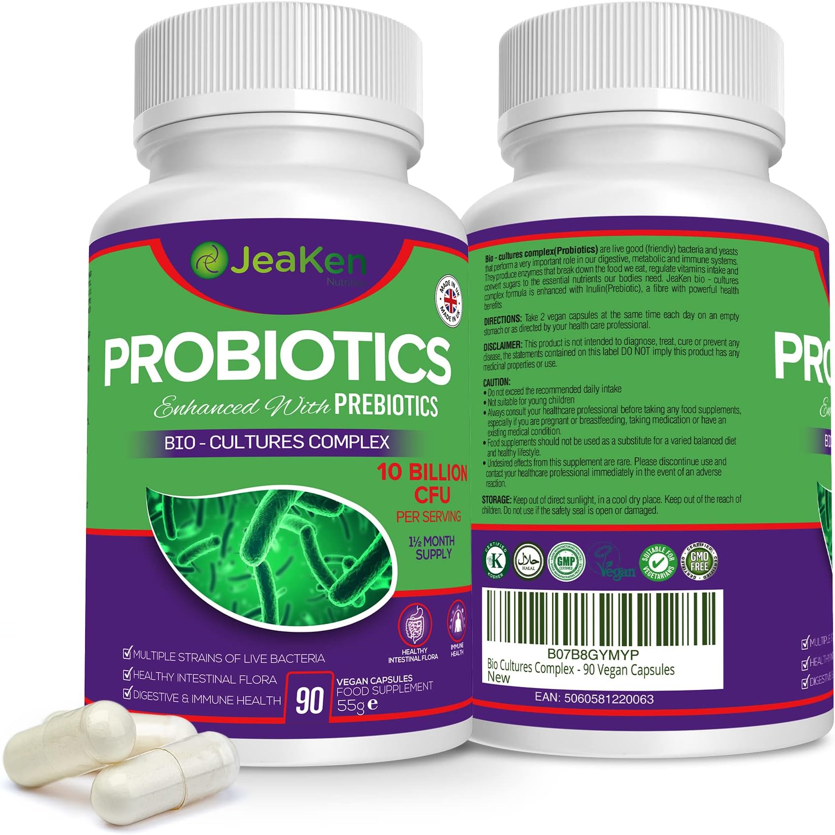 PROBIOTICS for Women and Men – Prebiotics-Enriched Probiotics Gut Health Supplement for Digestive Support, Bloating Relief Anti-Bloating Probiotic Complex, 90 Vegan Capsules