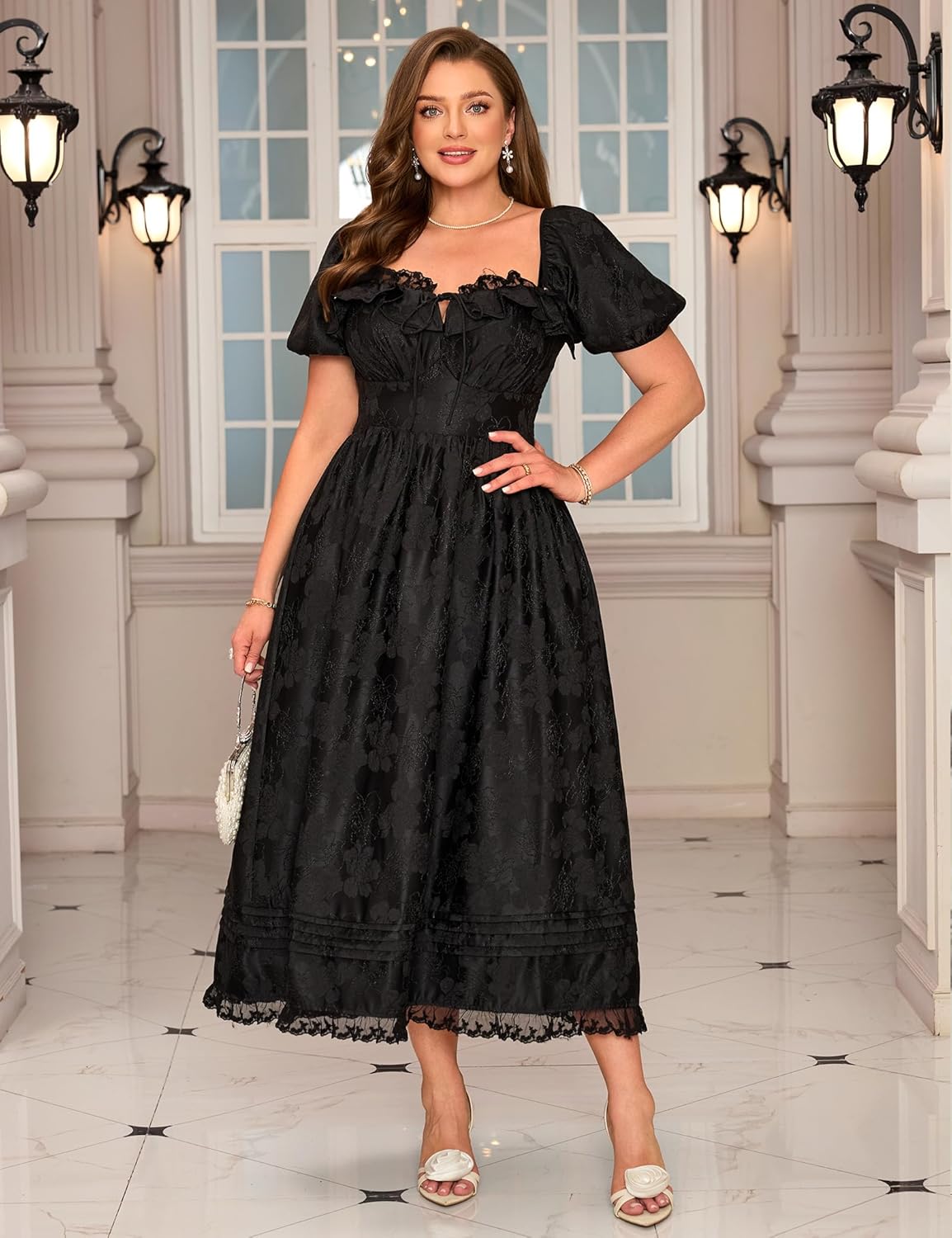 Plus Size Formal Wedding Guest Dresses for Women - 3 Wear Styles Elegant Embossed Jacquard Dress - Image 2