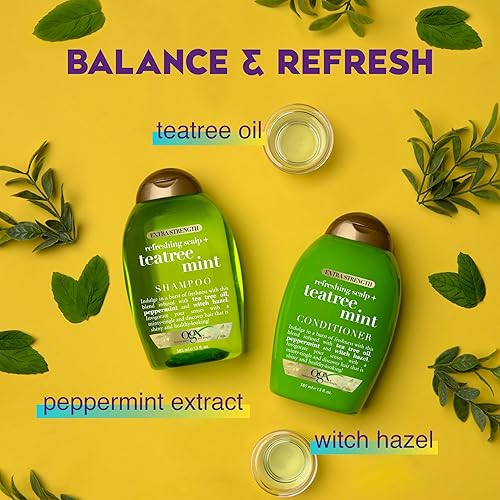 Miniatura 4 de OGX Champú refrescante extra fuerte para cuero cabelludo  menta Teatree champú estimulante para cuero cabelludo con árbol de té y aceite de menta y