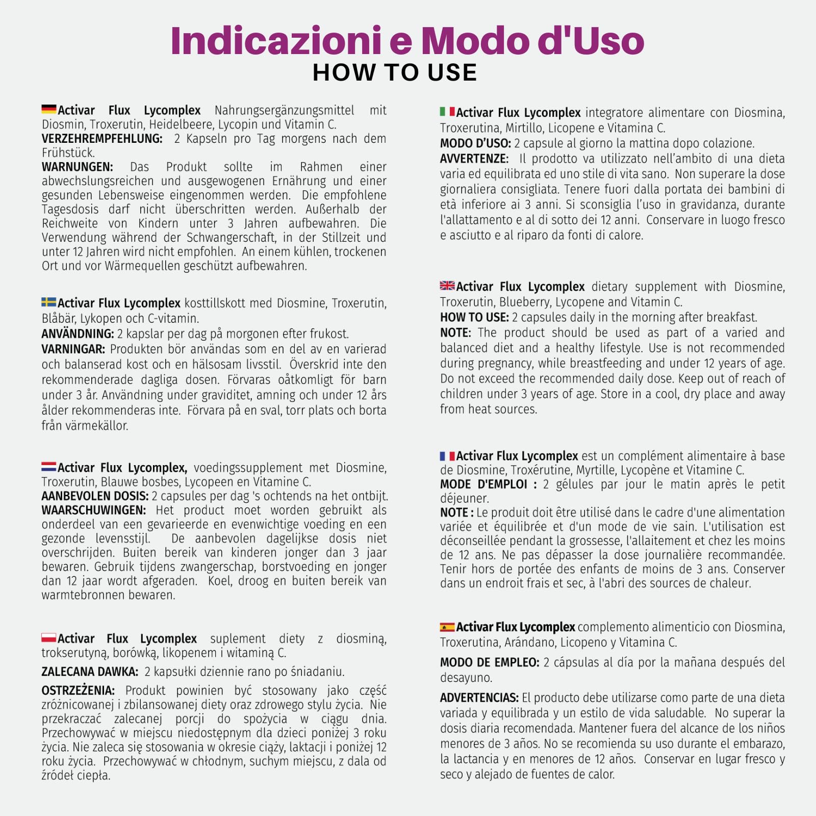 Activar Flux Lycomplex | Integratore con Diosmina, Troxerutina e Mirtillo | Sostiene la Funzionalità del Microcircolo | Per Vene, Capillari Fragili, Gambe Gonfie e Pesanti | 60 Capsule Vegetali