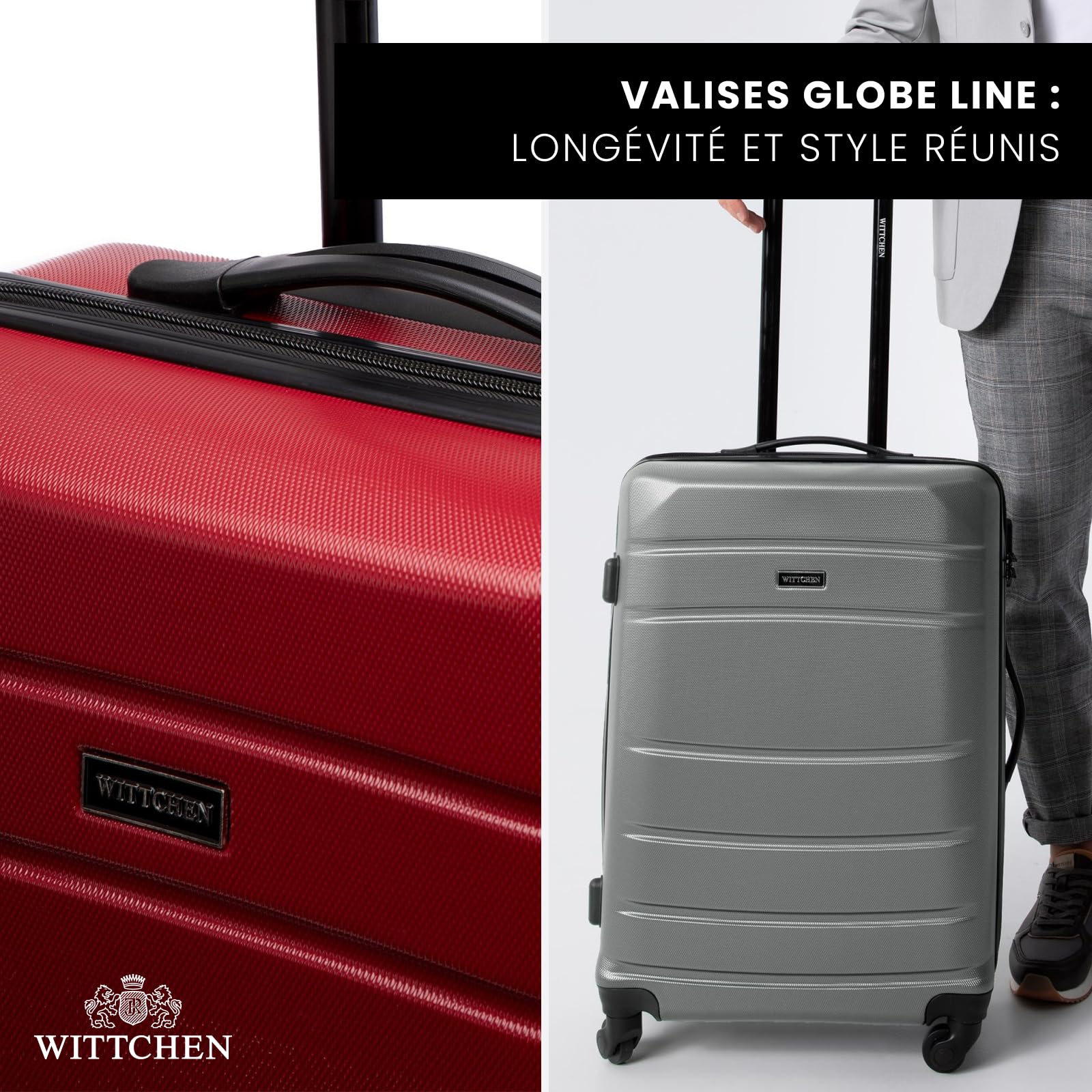 WITTCHEN Valise de Voyage Bagage à Main Valise Cabine Valise Rigide en ABS avec 4 roulettes pivotantes Serrure à Combinaison Poignée télescopique Globe Line