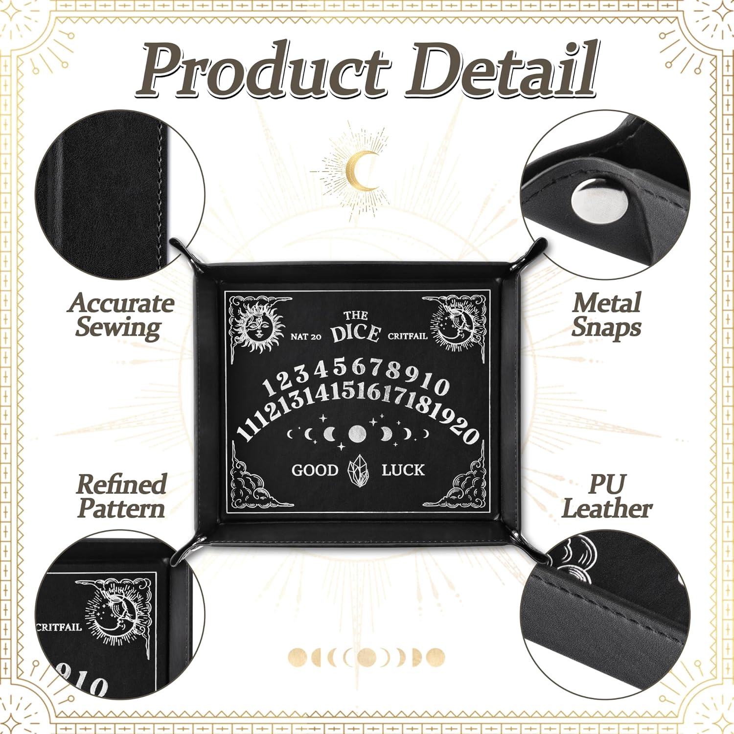 Haooryx PU Leather Dice Tray - Novelty Magnetic Portable Folding PU Leather Pieces Hexagon Octagon D RPG DND Table Desk Dice Holder Mat Rolling Tray Set Storage Box Felt Lined Board Game Staging Area