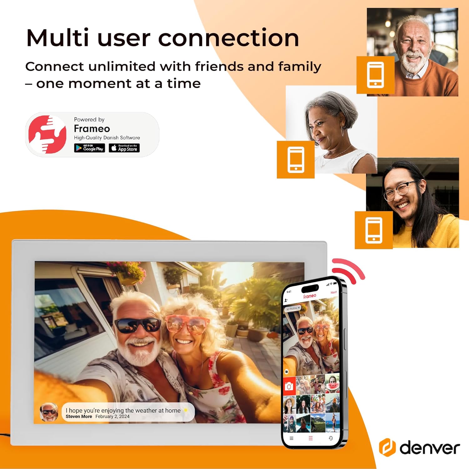 Multiple users connecting to a Denver PFF-1037W digital picture frame via the FRAMEO app