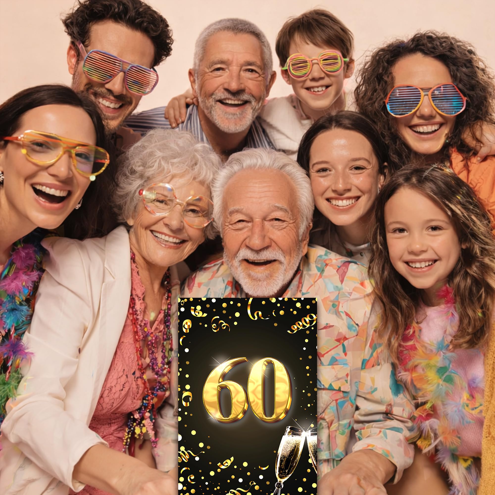 Biglietto di auguri XXL 60° compleanno formato A4 con busta oro