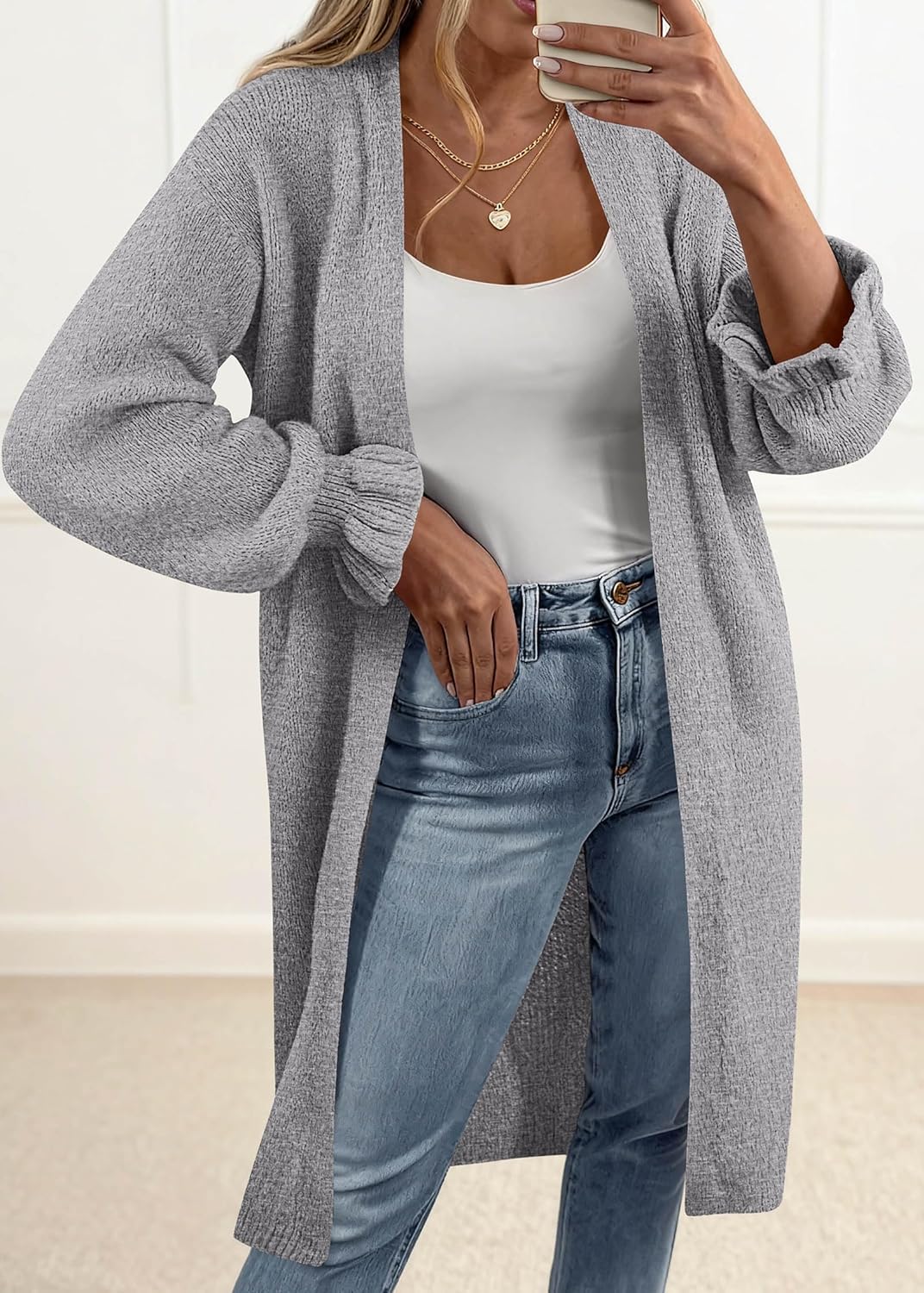 KIRUNDO Long Cardigan Sweaters for Women 2026 Spring Casual Oversized Ruffle Long Sleeve Open Front Chunky Knit Sweater Coats - Image 4