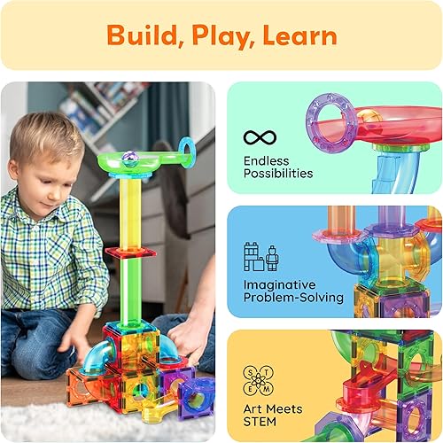 Miniatura 4 de PicassoTiles Paquete de expansión de 15 piezas de mármol magnético para bloques de construcción de azulejos magnéticos, kit de juguetes de