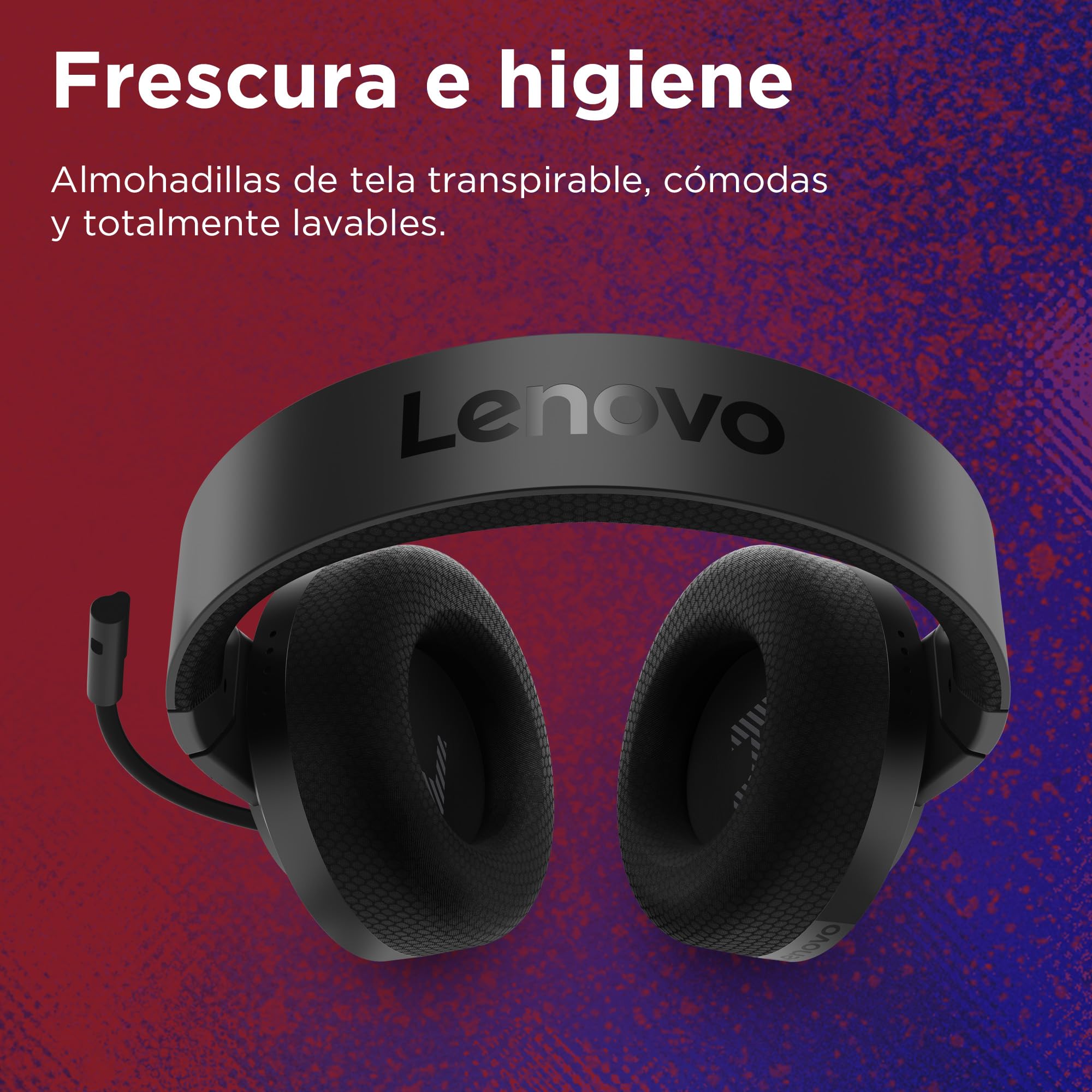 Lenovo H210 Auriculares Gaming, Sonido Profundo con Altavoces de 50mm, micrófono con cancelación de Ruido, Almohadillas de Tela Transpirable y Lavable – Negro