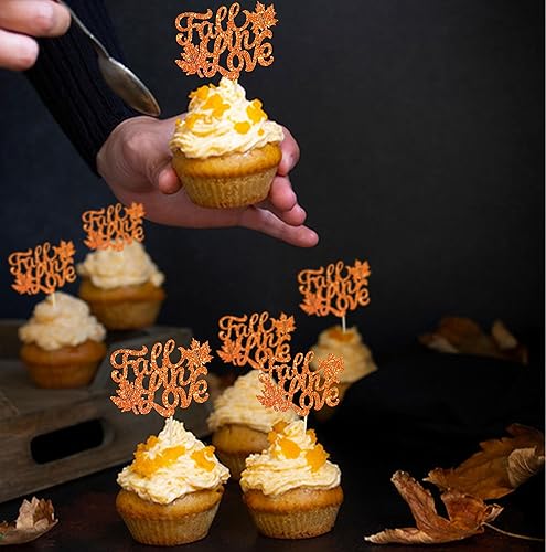 Miniatura 5 de Gyufise 24 piezas de decoración para cupcakes con purpurina naranja con purpurina para otoño, despedida de soltera, decoración de cupcakes de boda,